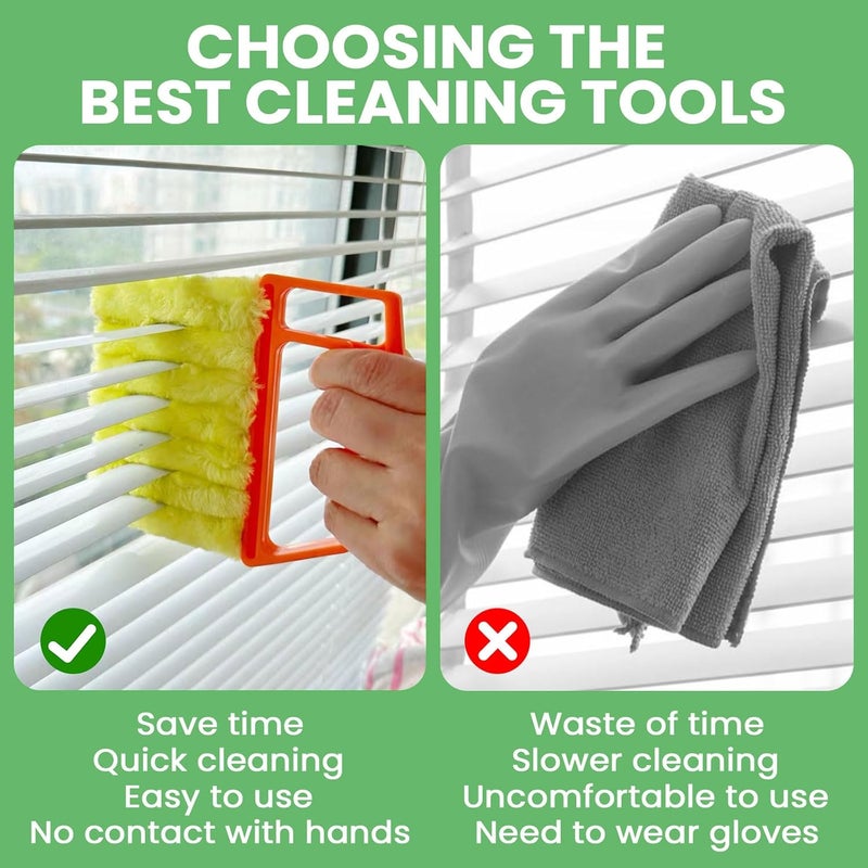 HAOHOMIO 4Pcs Blind Cleaner Duster Tool Set with 7-Finger & 3-Finger Brushes，Washable Multi-Surface Dusting Kit for Wood Blinds, Venetian Blinds, AC Vents, Car Vents, Shutters & Fans (Yellow+Green) - Image 4